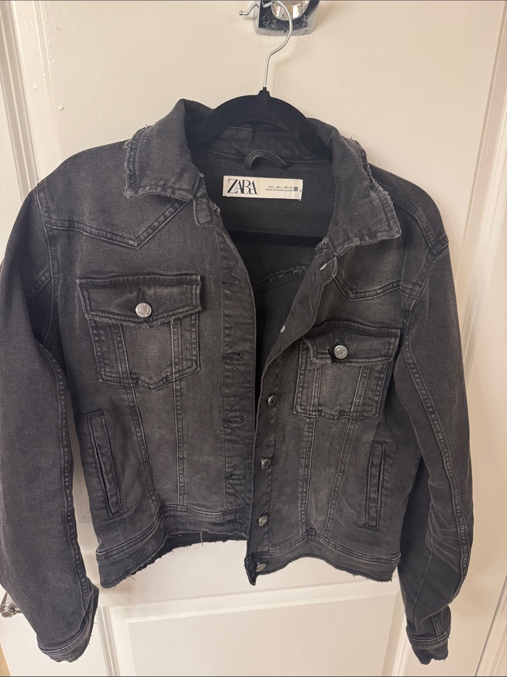 ZARA Black Washed Denim Trucker Jacket